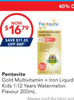 Amcal Pharmacies Pentavite Gold Multivitamin + Iron Liquid Kids 1-12 Years Watermelon Flavour offer