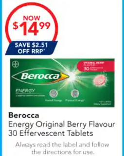 Amcal Pharmacies Berocca Energy Original Berry Flavour offer