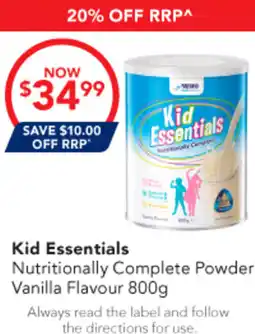 Amcal Pharmacies Kid Essentials Nutritionally Complete Powder Vanilla Flavour offer