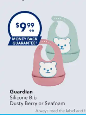 Amcal Pharmacies Guardian Silicone Bib Dusty Berry or Seafoam offer