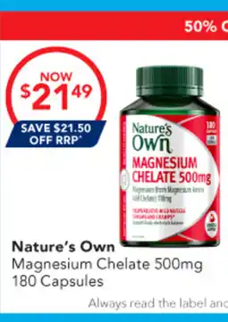 Amcal Pharmacies Nature's Own Magnesium Chelate 500mg offer