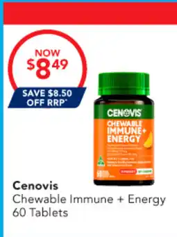 Amcal Pharmacies Cenovis Chewable Immune + Energy offer