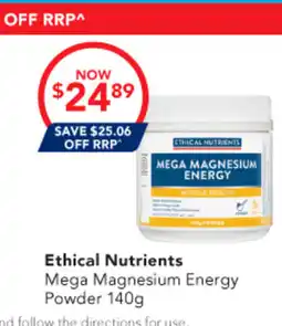 Amcal Pharmacies Ethical Nutrients Mega Magnesium Energy Powder offer