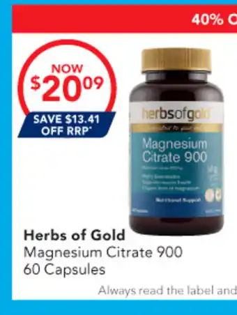 Amcal Pharmacies Herbs of Gold Magnesium Citrate 900 offer