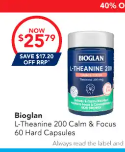 Amcal Pharmacies Bioglan L-Theanine 200 Calm & Focus offer