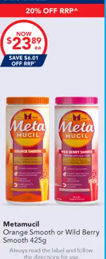 Amcal Pharmacies Metamucil Orange Smooth or Wild Berry Smooth offer