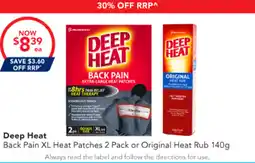 Amcal Pharmacies Deep Heat Back Pain XL Heat Patches 2 Pack or Original Heat Rub 140g offer