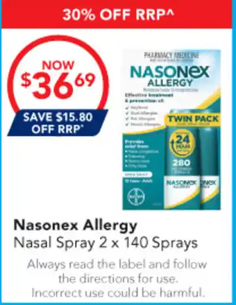 Amcal Pharmacies Nasonex Allergy Nasal Spray 2 x 140 Sprays offer