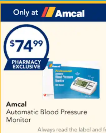 Amcal Pharmacies Amcal Automatic Blood Pressure Monitor offer