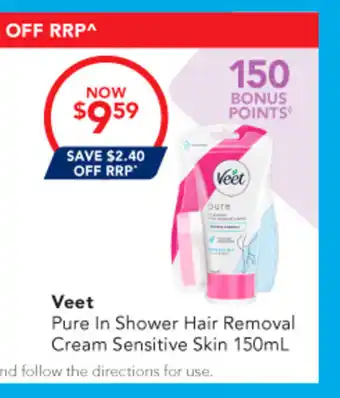 Amcal Pharmacies Veet Pure In Shower Hair Removal Cream Sensitive Skin offer