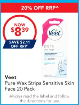 Amcal Pharmacies Veet Pure Wax Strips Sensitive Skin Face offer