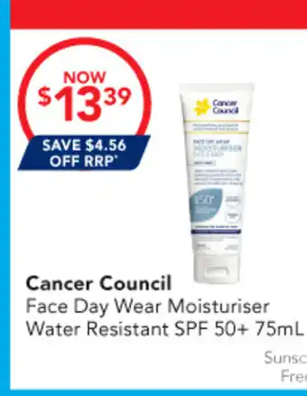 Amcal Pharmacies Cancer Council Face Day Wear Moisturiser Water Resistant SPF 50+ offer