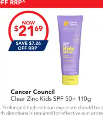 Amcal Pharmacies Cancer Council Clear Zinc Kids SPF 50+ offer