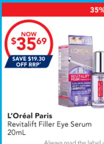 Amcal Pharmacies L'Oréal Paris Revitalift Filler Eye Serum offer