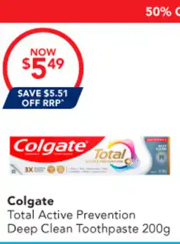 Amcal Pharmacies Colgate Total Active Prevention Deep Clean Toothpaste offer