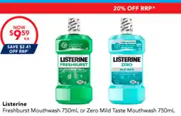 Amcal Pharmacies Listerine Freshburst Mouthwash or Zero Mild Taste Mouthwash offer