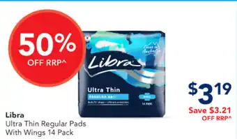 Amcal Pharmacies Libra Ultra Thin Regular Pads With Wings offer