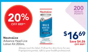 Amcal Pharmacies NeutraLice Advance Head Lice Lotion Kit offer