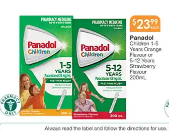 Soul Pattinson Chemist Panadol Children 1-5 Years Orange Flavour or 5-12 Years Strawberry Flavour offer