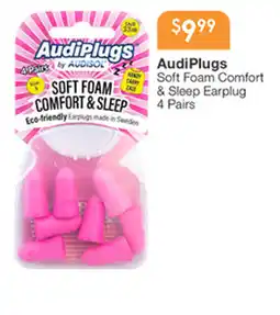 Soul Pattinson Chemist AudiPlugs Soft Foam Comfort & Sleep Earplug 4 Pairs offer