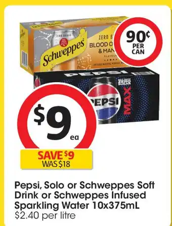 Coles Pepsi, Solo or Schweppes Soft Drink or Schweppes Infused Sparkling Water offer