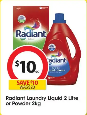 Coles Radiant Laundry Liquid 2 Litre or Powder 2kg offer