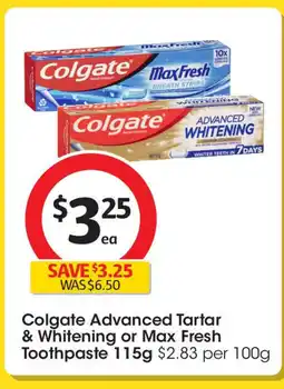 Coles Colgate Advanced Tartar & Whitening or Max Fresh Toothpaste offer