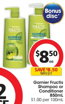 Coles Garnier fructis shampoo or conditioner offer