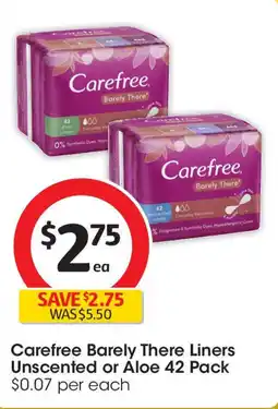 Coles Carefree barely there liners unscented or aloe offer