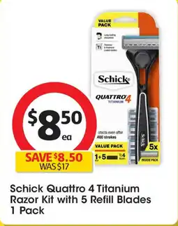 Coles Schick quattro 4 titanium razor kit with 5 refill blades offer