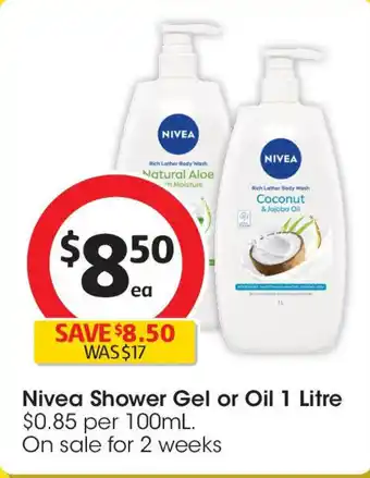 Coles Nivea shower gel or oil offer