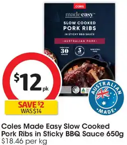 Coles Made easy slow cooked pork ribs in sticky bbq sauce offer