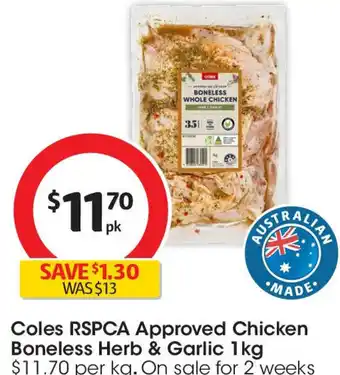 Coles Chicken boneless herb & garlic offer