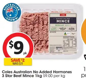 Coles No added hormones 3 star beef mince offer