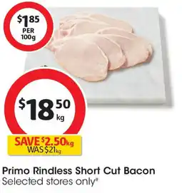 Coles Primo rindless short cut bacon offer