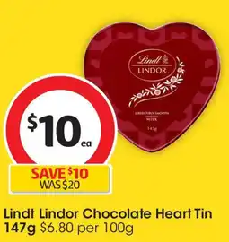 Coles Lindt lindor chocolate heart tin offer