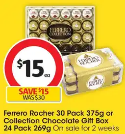 Coles Ferrero rocher 30 pack 375g or collection chocolate gift box 24 pack offer