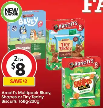 Coles Arnott's multipack bluey, shapes or tiny teddy biscuits offer