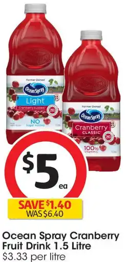 Coles Ocean spray cranberry fruit drink offer