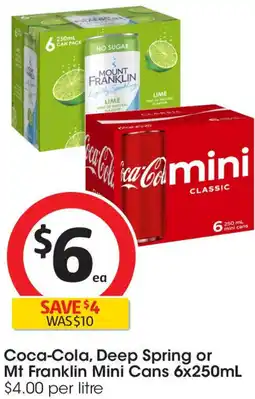 Coles Coca-cola, deep spring or mt franklin mini cans offer