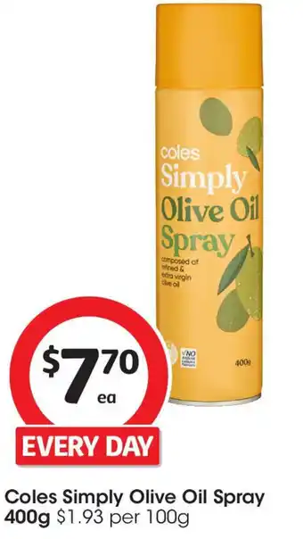 Coles Coles simply olive oil spray offer