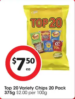 Coles Top 20 variety chips 20 pack offer