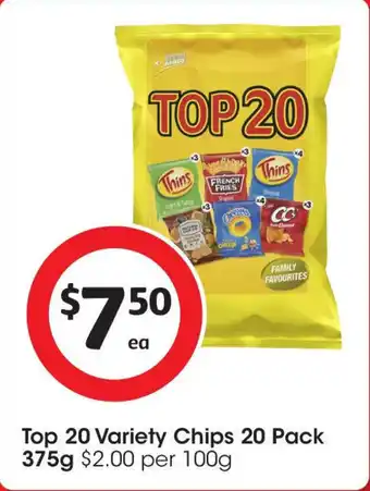 Coles Top 20 variety chips 20 pack offer