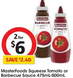 Coles Masterfoods squeeze tomato or barbecue sauce offer