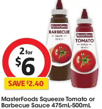 Coles Masterfoods squeeze tomato or barbecue sauce offer