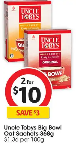 Coles Uncle tobys big bowl oat sachets offer