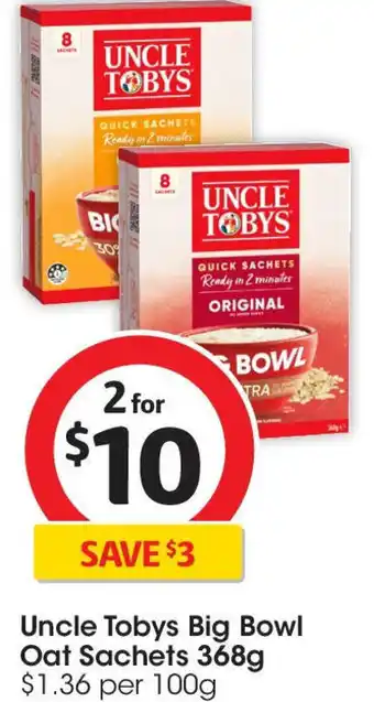 Coles Uncle tobys big bowl oat sachets offer