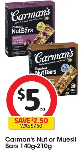 Coles Carman's nut or muesli bars offer