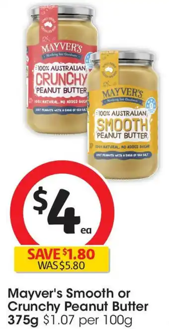 Coles Mayver's smooth or crunchy peanut PEANUT BUTTER offer