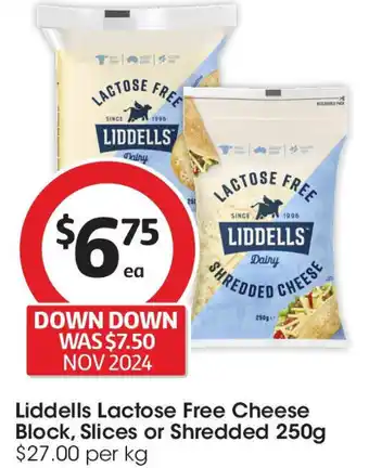 Coles Liddells lactose free cheese block, slices or shredded offer